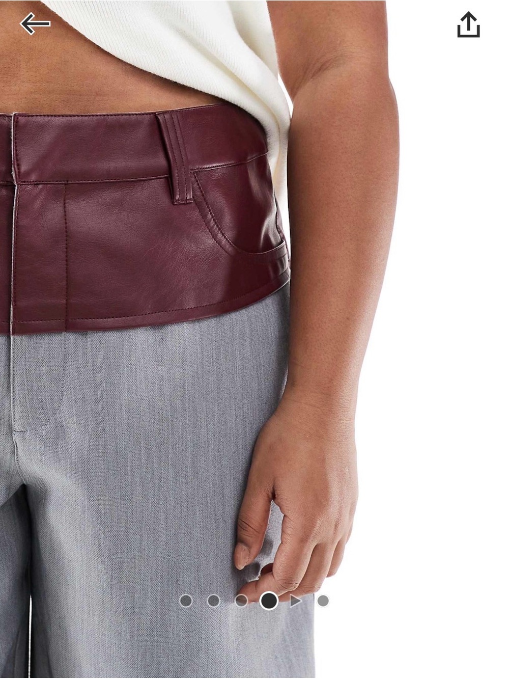ASOS Curve Burgundy Leather Waistband Gray Wide-Leg Pants